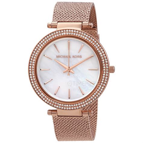 Michael Kors Darci Quartz Mother of Pearl Red Dial Gold Steel 